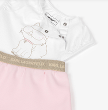 Load image into Gallery viewer, KARL LAGERFELD Baby Girls White &amp; Pink Jersey Choupette Top &amp; Skirt Set
