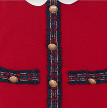 Load image into Gallery viewer, PATACHOU Girls Red Cotton Jersey Dress with Tartan Trims
