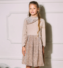 Load image into Gallery viewer, PATACHOU Girls Beige &amp; Gold Sequin Velour Dress
