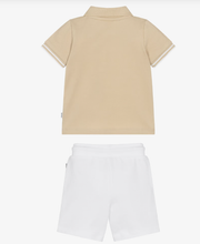 Load image into Gallery viewer, BOSS Boys White &amp; Beige Cotton Piqué Shorts Set with Logos

