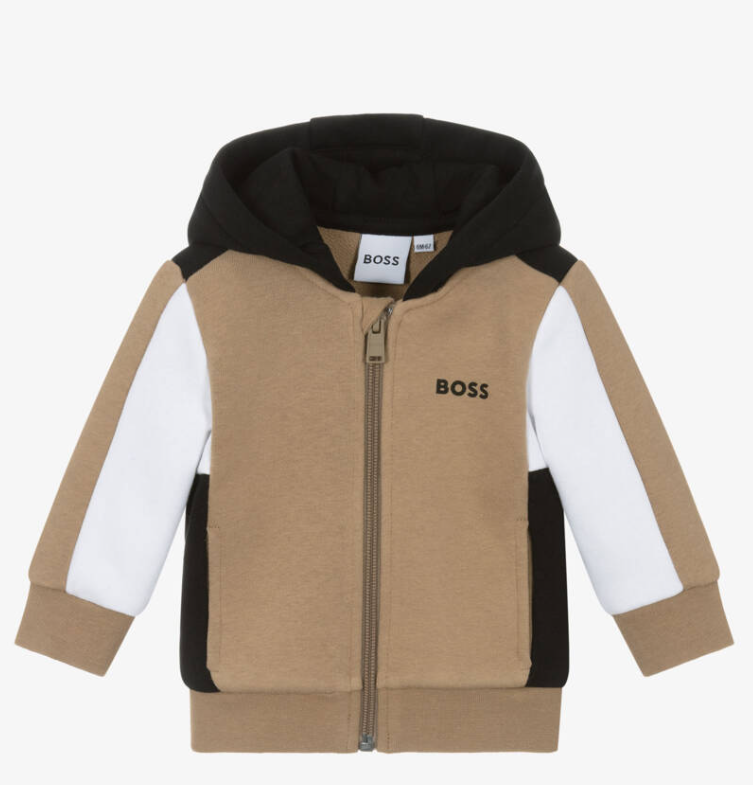 HUGO BOSS BABY Boys Beige Cotton Colourblock Zip-Up Top
