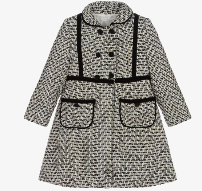 PATACHOU Girls Black & Ivory Tweed Coat