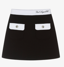 Load image into Gallery viewer, KARL LAGERFELD Girls Black Double Jersey Skirt with Contrast White Trim
