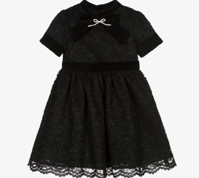 PATACHOU Girls Black Lace & Velvet Dress