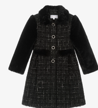 Load image into Gallery viewer, PATACHOU Girls Black Tweed &amp; Faux Fur Coat
