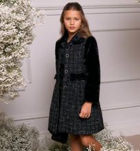 Load image into Gallery viewer, PATACHOU Girls Black Tweed &amp; Faux Fur Coat
