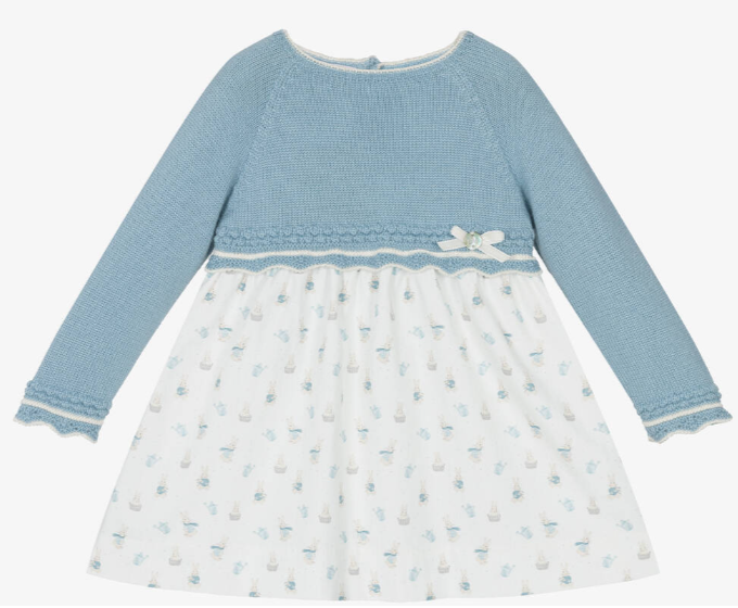 PAZ RODRIGUEZ Baby Girls Blue Merino Wool Bunny Dress