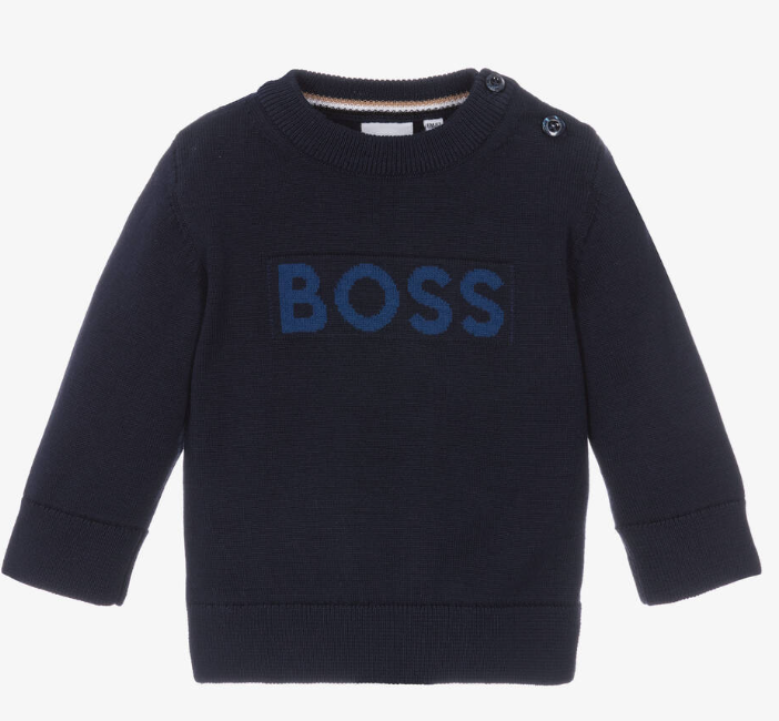 HUGO BOSS Boys Navy Blue Cotton Sweater