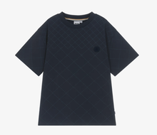 Load image into Gallery viewer, BOSS Boys Navy Blue Cotton T-Shirt with Diamond Pattern
