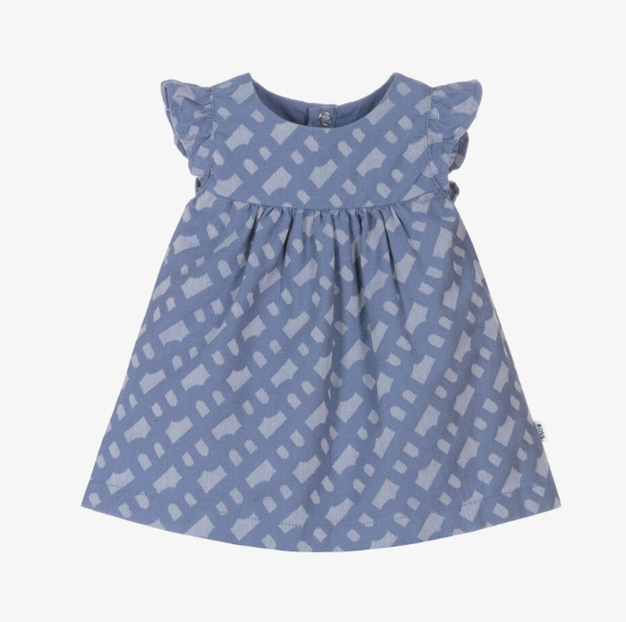 HUGO BOSS Baby Girls Blue Monogram Cotton Dress