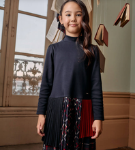 Load image into Gallery viewer, PATACHOU Girls Navy Blue Jersey &amp; Tartan Dress
