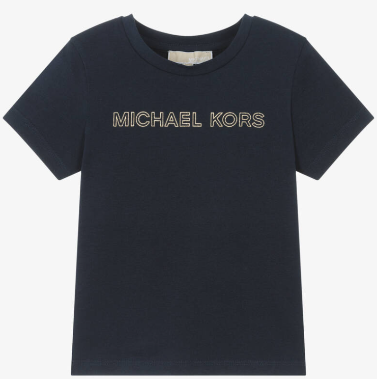 MICHAEL KORS Girls Navy Blue & Gold Logo T-Shirt