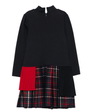Load image into Gallery viewer, PATACHOU Girls Navy Blue Jersey &amp; Tartan Dress
