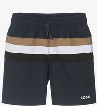 Load image into Gallery viewer, HUGO BOSS Boys Blue Tricolour Stripe Swim Shorts
