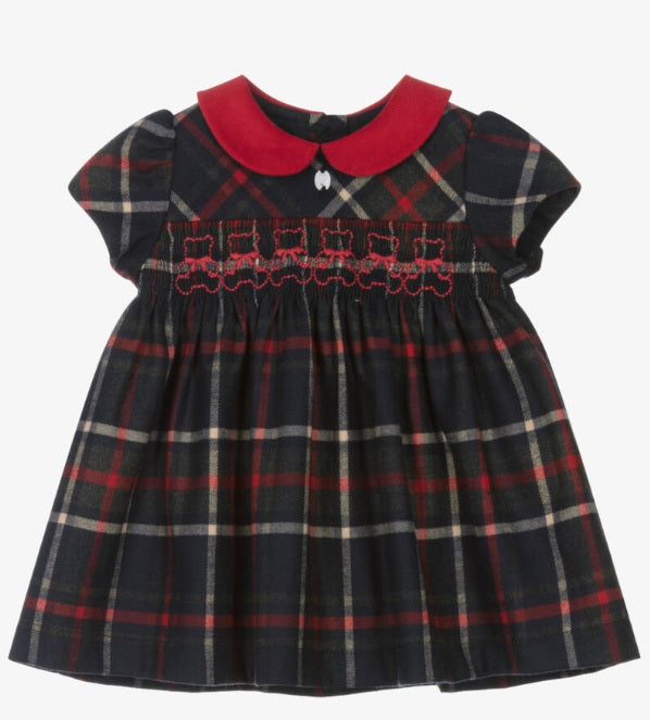 PATACHOU Girls Navy Blue Ribbon & Button Trim Cotton Jersey Dress
