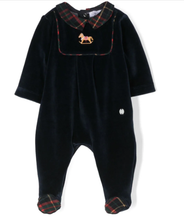 Load image into Gallery viewer, PATACHOU embroidered-motif velvet babygrow
