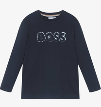Load image into Gallery viewer, HUGO BOSS Boys Navy Blue Cotton Top with Faded Logo

