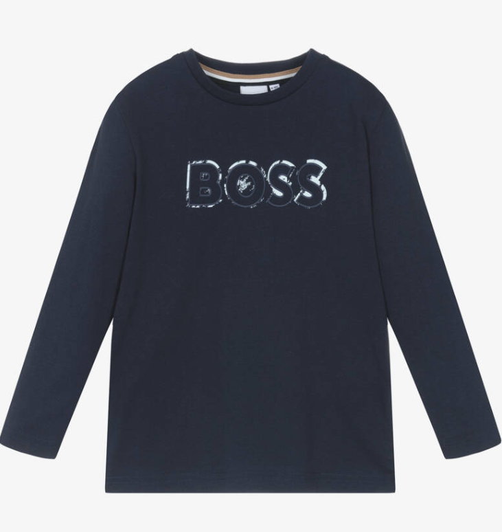 HUGO BOSS Boys Navy Blue Cotton Top with Faded Logo
