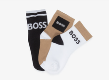 Load image into Gallery viewer, BOSS Boys Black &amp; Beige Ankle Socks (3 Pack)
