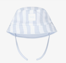 Load image into Gallery viewer, BOSS Baby Boys Blue &amp; White Stripe Cotton Reversible Logo Sun Hat
