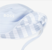 Load image into Gallery viewer, BOSS Baby Boys Blue &amp; White Stripe Cotton Reversible Logo Sun Hat
