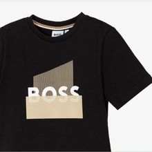 Load image into Gallery viewer, BOSS Boys Black Cotton T-Shirt with Updated Split Logo Print
