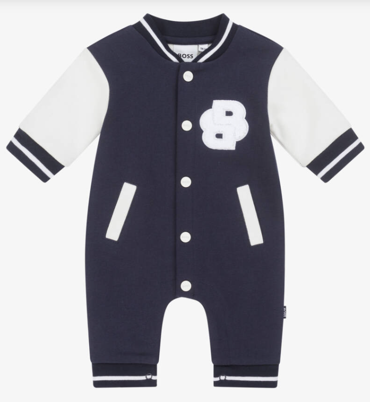 HUGO BOSS Baby Boys Navy Blue Cotton Varsity Romper