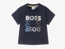 Load image into Gallery viewer, BOSS Boys Navy Blue Cotton Jersey Square Logo T-Shirt
