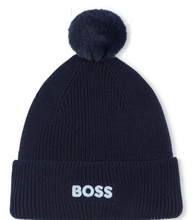 Load image into Gallery viewer, BOSS Boys Blue Knitted Cotton Pom-Pom Hat
