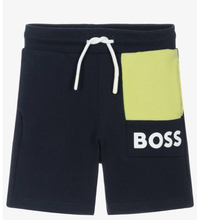 Load image into Gallery viewer, HUGO BOSS Boys Navy Blue Cotton Shorts With Green Pocket

