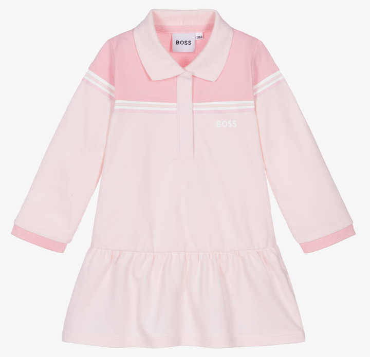 HUGO BOSS Girls Pink Cotton Polo Shirt Dress