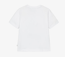 Load image into Gallery viewer, BOSS Boys White Cotton T-Shirt with Green Logo Print
