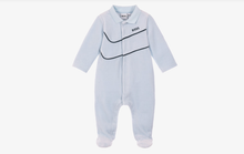 Load image into Gallery viewer, BOSS Baby Boys Pale Blue Velour Babygrow
