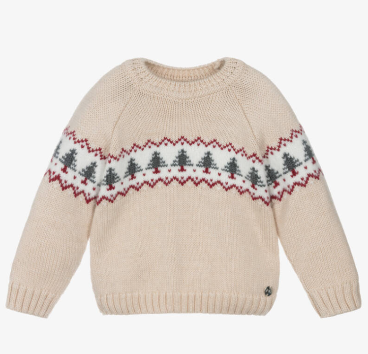 PAZ RODRIGUEZ Boys Beige Knitted Tree Sweater