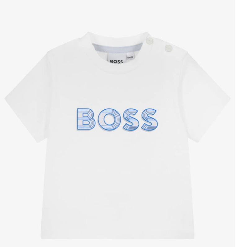 HUGO BOSS Baby Boys White & Blue Logo Cotton T-Shirt