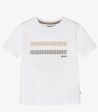 Load image into Gallery viewer, HUGO BOSS Boys White Stripe Logo Cotton T-Shirt
