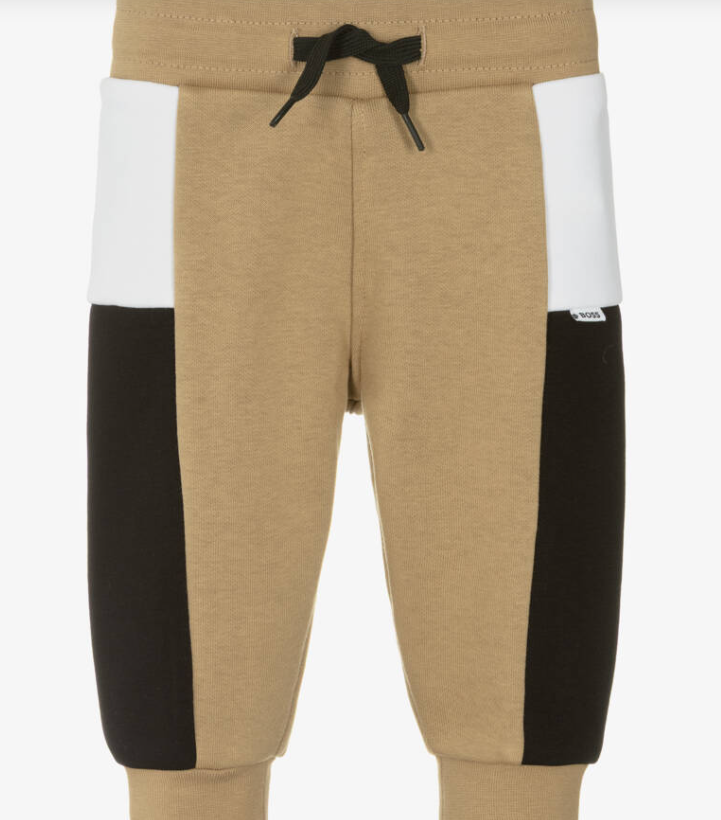 HUGO BOSS Boys Beige Cotton Colourblock Cuffed Joggers
