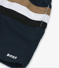 Load image into Gallery viewer, HUGO BOSS Boys Blue Tricolour Stripe Swim Shorts
