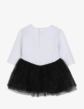 Load image into Gallery viewer, KARL LADGERFELD tulle-skirt logo-print long-sleeve cotton dress
