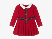 Load image into Gallery viewer, PATACHOU Girls Red Cotton Jersey Dress with Tartan Trims

