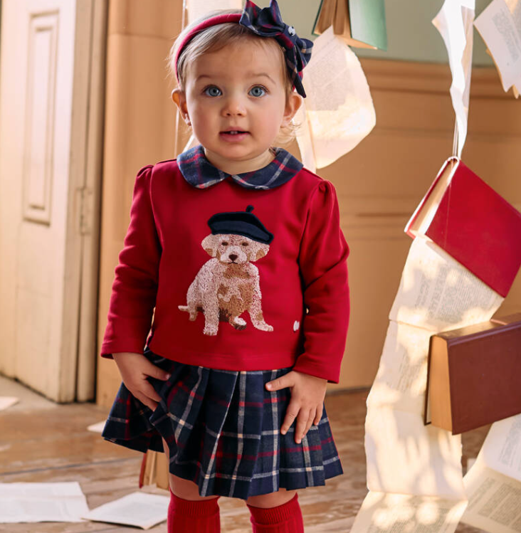 PATACHOU Girls Red Cotton Jersey & Tartan Dress