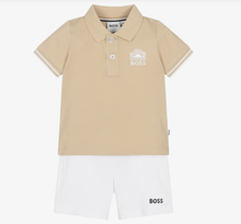 Load image into Gallery viewer, BOSS Boys White &amp; Beige Cotton Piqué Shorts Set with Logos
