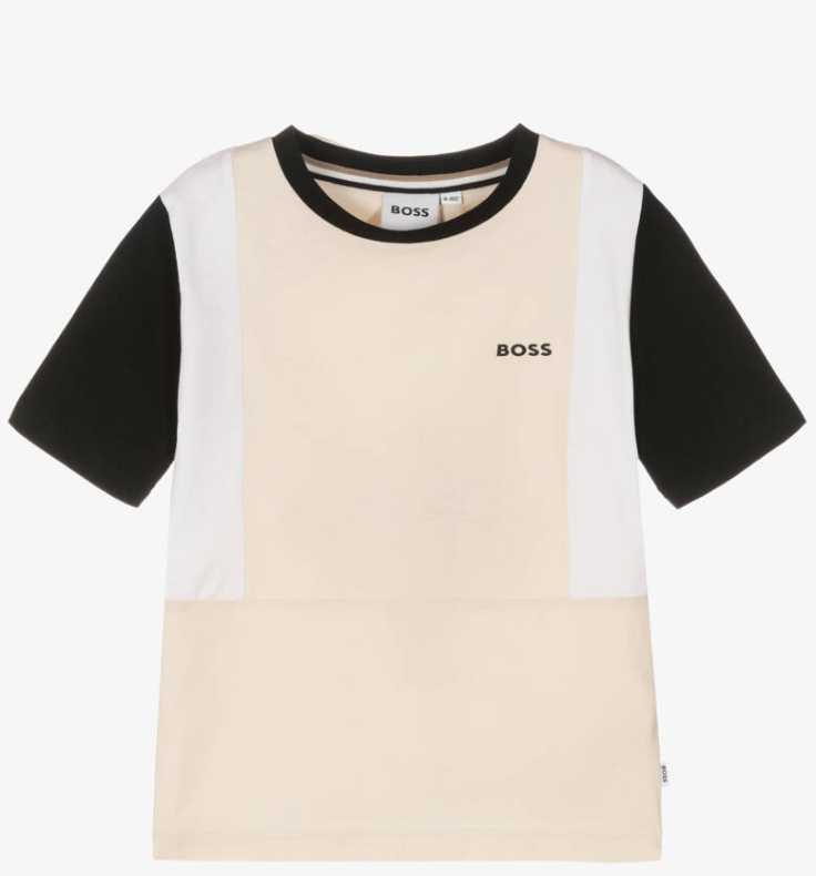 HUGO BOSS Boys Ivory Colourblock Cotton T-Shirt