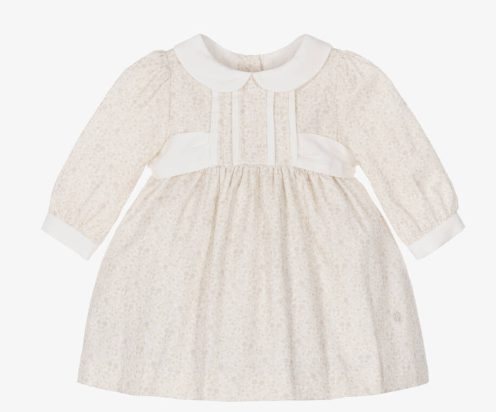 PATACHOU Baby Girls Beige Cotton Floral Dress