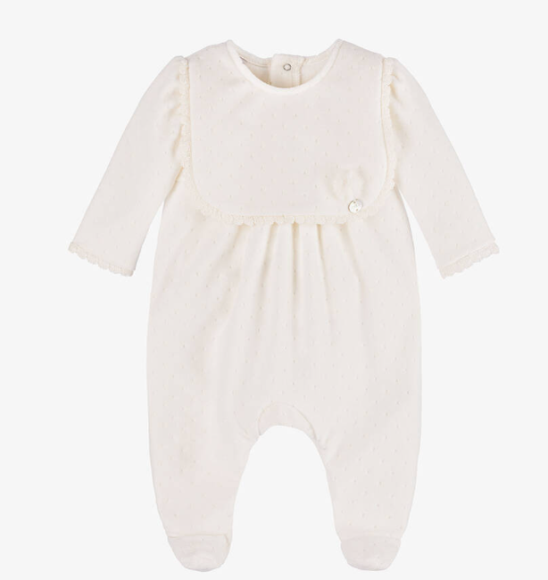 PAZ RODRIGUEZ Girls Ivory Cotton Velour Babygrow