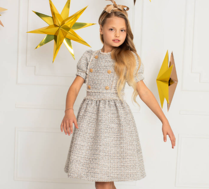 PATACHOU Girls Grey & Gold Tweed Dress