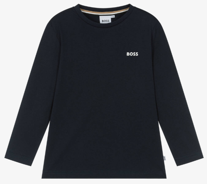 hUGO BOSS Boys Blue Cotton Logo Top