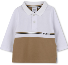 Load image into Gallery viewer, BOSS Boys White &amp; Brown Piqué Long-Sleeved Polo Shirt
