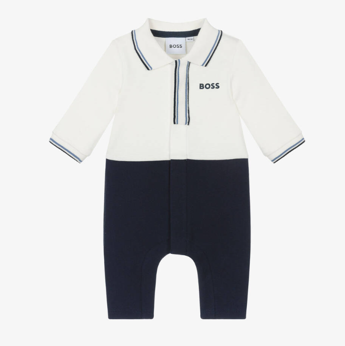 HUGO BOSS Baby Boys Navy Blue Cotton Romper