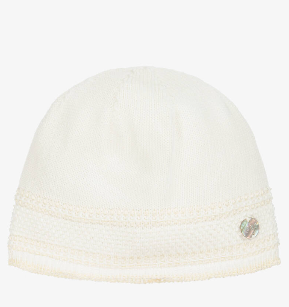 PAZ RODRIGUEZ Ivory Cotton Knit Baby Hat